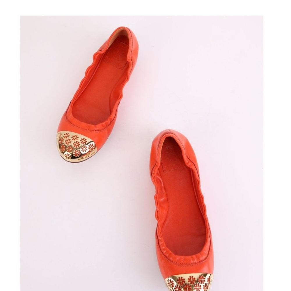 Tory Burch Orange Gold Flats - Picture 9 of 10